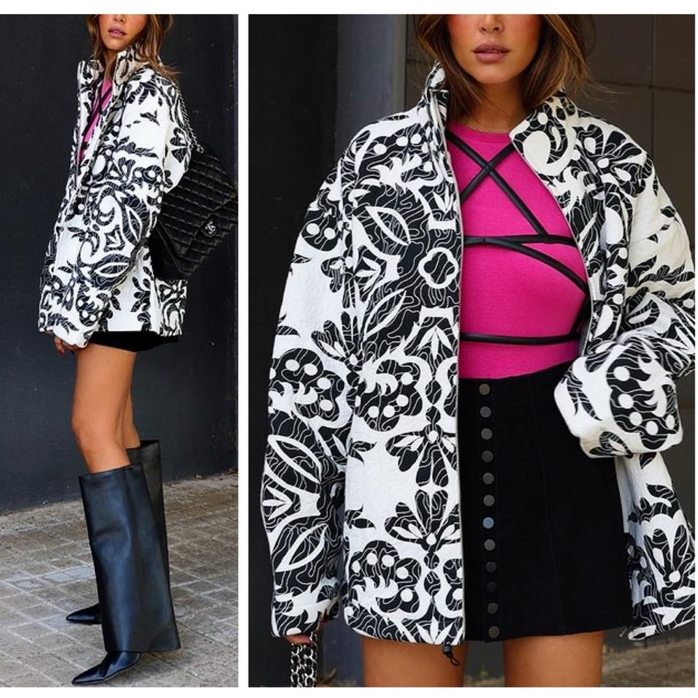 Zara Black and White Floral Jacket